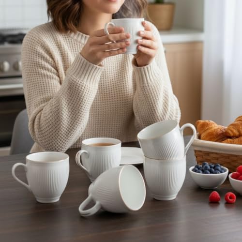 Image of Clay Craft Fine Ceramic Tea & Coffee Cups Set with Gold Detailing| 170 Ml Elegant Designer Cups for Home & Gifting | Premium Finish| Classic Pattern| Comfortable Handle