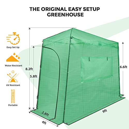 Image of EAGLE PEAK 9x4 Easy Setup Pop Up Greenhouse, Lean-to Design, Clear /Green
