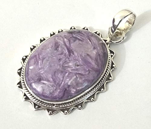 Charoite Pendant, 925 Sterling Silver, Russian Stone Pendant, Victorian Pendant, Boho Love Pendant, Antique Look, Artisan Design, Promise Pendant, Purple Pendant, Wedding & Engagement Pendant, Gifts