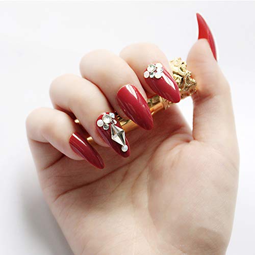 Yeemoo Bridal nails 24 pieces finished fake nails long pointed Shiny patch nails (Cherry)