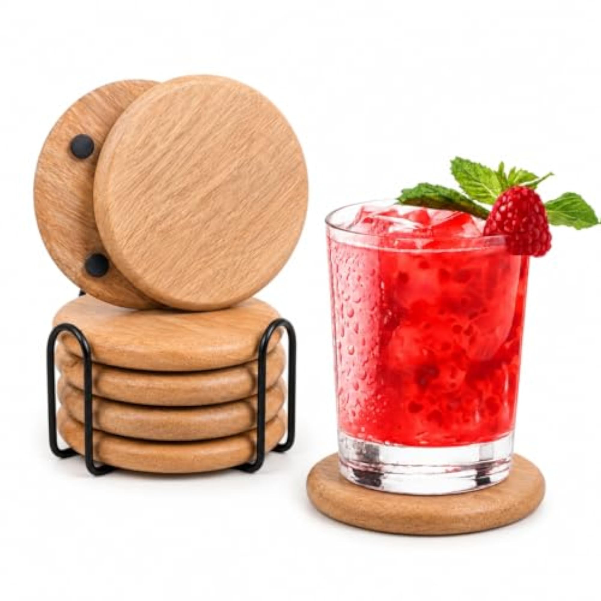 Wooden Coaster Set of 4 with Holder for Dining Table