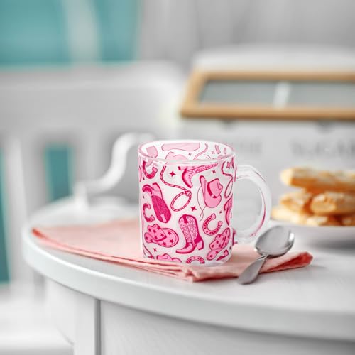 Taza de vidrio 12 oz color rosa con diseño vaquero miniatura 7