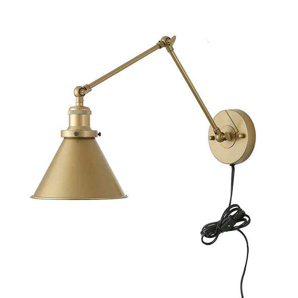 Lámpara de pared industrial orientable E27 con interruptor de cable y pantalla de metal