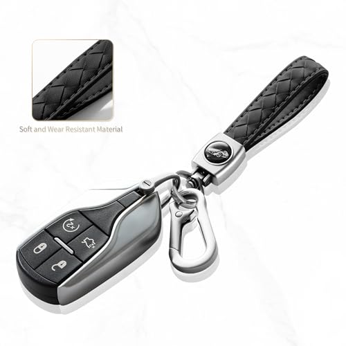 Image of Gkeygo Carabiner Keychain, Universal Heavy Duty Woven Handmade Leather Key Chain, Car Fob Key Keychains with 360 Degree Rotatable Snap Swivel and Anti-Lost D-Ring for Men and Women, Silver - Black