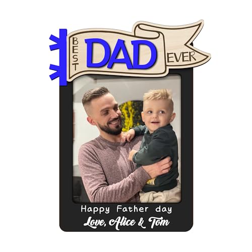 Reyrijf Personalizzato Dad Photo Visor Clip telaio Holder, personalizzato frigorifero in legno Photo Magnet, regalo di compleanno del papà per papà, papà, nonno (Style-01)