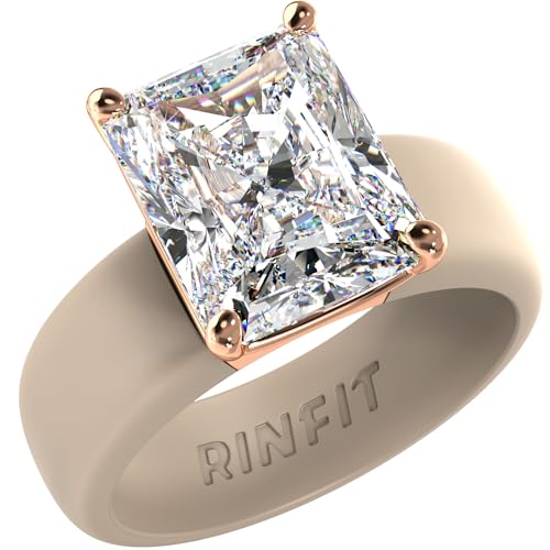 Rinfit Silicone Ring with Stone - Emerald Cut Cubic Zirconia Solitaire Engagement Ring for Women - Rubber Wedding Bands - Patent Pending Design