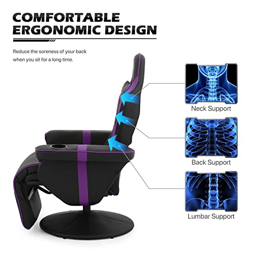 Monibloom Gaming Chair Recliner Ergonomic Reclining Game Chair Bedroom Single Sofa Video Game Couch Pu Leather Theater Seating With Cup Holder For Rv Home Bedroom Living Room Gaming Relaxing, Purple #TOP3