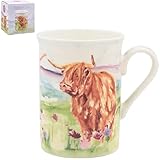 Illustration artistique de vache des Highlands : joliment décorée avec l'illustration signature de Jennifer Rose, cette charmante tasse ajoute une élégance campagnard à chaque gorgée de votre café ou thé du matin.