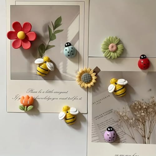 Image of 10 Pc Resin Flower Bees Bugs Fridge Magnets for Home Decor & Gifting | Kitchen Decoration Stylish Refrigerator Accessories | Cute Fridge Magnets
