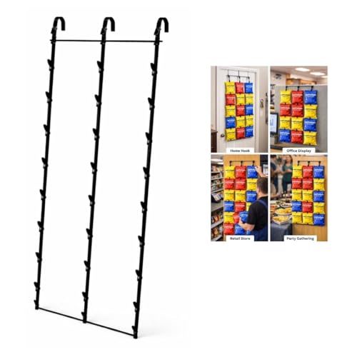 Three Strips 39 Clip Potato Chip, Candy & Snack Black Hanging Display Rack Chip Display Rack Stand 48 Clips Potato Chip Bag Holder with Label Headers Metal Retail Display Rack 30