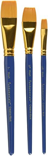 Fundamentals Paint Brush Set Short Handled for Decorative Arts, Watercolor, Acrylic, Oils, Set of 3 Golden Wash Paint Brushes - Set No. 17
