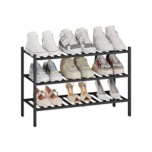 Kitsanery Bambus-schuhregal platzsparend,Schuhständer mit 3 Ebenen,Schuh Regal für Flur, Wohnzimmer, Schlafzimmer (Schwarz, 3 Ebenen(68.3B x 46.5H))