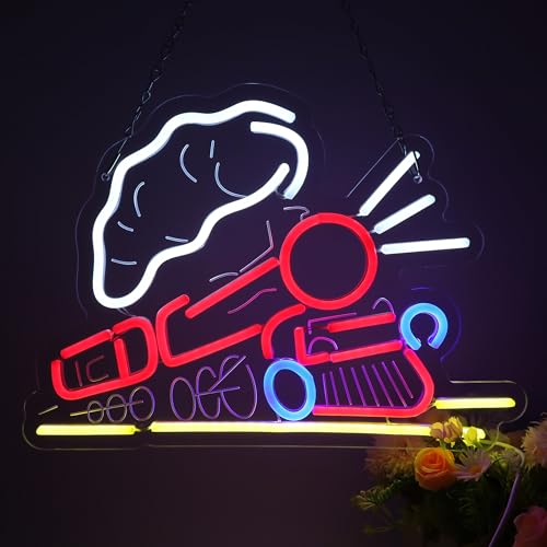 Image of Vintage Train Neon Sign - Locomotive Neon Lights Wall Decor for Bedroom, Living Room, Bar, Kids Room, or Game Room - Retro Railroad LED Light