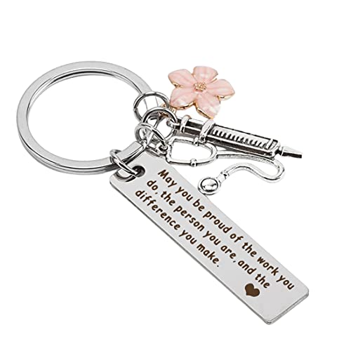 Enfermera Llavero Estetoscopio Jeringa Encanto Grabado Acero inoxidable Regalo de graduación Estudiante de medicina Doctor Regalo de cumpleaños Regalo inspirador de Navidad