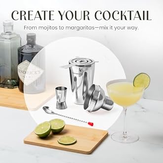 Modern Mixology Cocktail Shaker Set - 8 Piece Bartender Kit on Quality Pine Stand | Complete Cocktail Kit Gift Set | Top Bartender Gifts for Men | Leak Proof Design (Silver)