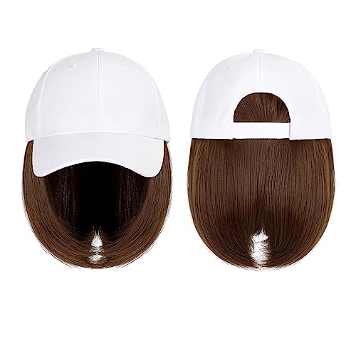 JUNXIAN Wig Cap Baseball Cap Wig Synthetic Hat with Hair Wig Natural Black Wigs Naturally Cap with Wig Hat Wigs Bobo Adjustable for Women Wig Hat(4)
