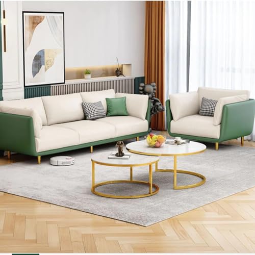 Image of Chesterfield Velvet Upholstery 3-Seater with Armchair and Footrest, Design in 3+1+Footrest Sofa for Living Room, Bedroom, Hallways (Beige & Green)