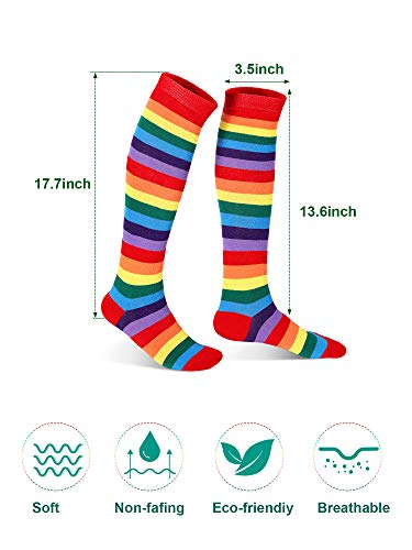 SATINIOR 4 Pairs Rainbow knee socks Women Colorful Striped High Socks Girls Thigh High Stockings