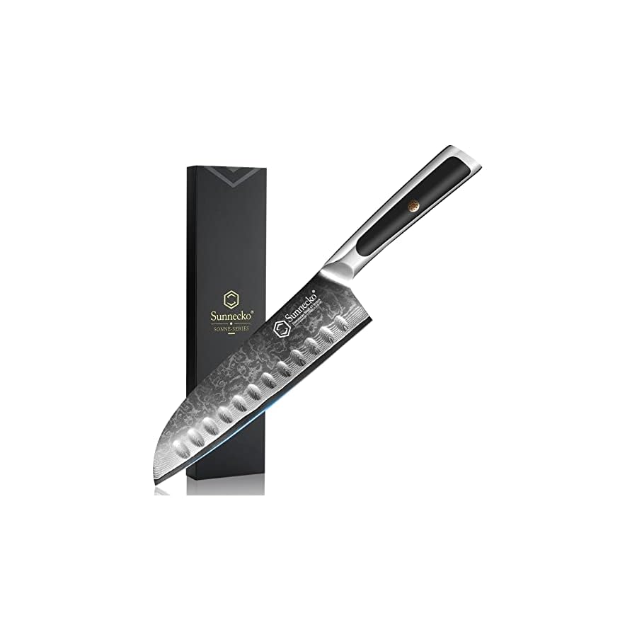 Sunnecko-Santoku-Knife-7-inch-Damascus-Chef-Knife-VG-10-Steel-Blade-Japanese-Knife-Sharp-Kitchen-Knife-with-Solid-Handle-Chopping-Knife-Perfect-for-Professional-Home-Use-Cutting-Knife Sunnecko Santoku Knife 7 inch, Damascus Chef Knife VG-10 Steel Blade Japanese Knife, Sharp Kitchen Knife with Solid Handle Chopping Knife Perfect for Professional Home Use Cutting Knife