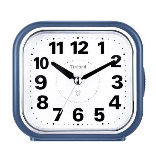 Image of Tinload 4.3 inch No Ticking Analog Alarm Clock,Silent Readable for Seniors,Easy to Set,Gradual Rise Alarm,Big Numbers,On /Off Switch on Side,Gentle Wake,Snooze,Lighted on Demand,Battery Operated,Blue