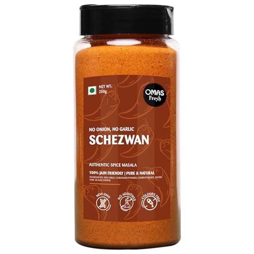 Image of Omas Fresh Jain We-Desi Schezwan Seasoning | No Onion, No Garlic Masala Best for Making Noodles, Pasta, Fried Rice, Nachos (250g, Schezwan)