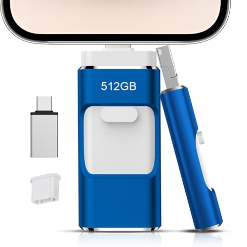 Image of 512GB Flash Drive[No App Required] Intended for Phone Tablet Androidphone and Computers, 4 in 1 Photo Stick for Phone Memory Storage Easily Backup Photos Videos（Blue）
