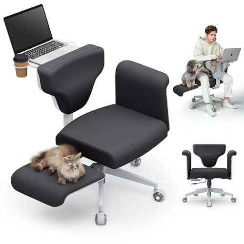 Newtral Criss Cross Chair with Wheels & Armrests, Ultimate Cross Legged Office Chair with Hidden Tray, Multi-Position Recliner Vanity, Ideal for Home Office, Bedroom, Yoga & Pet Lovers Dar