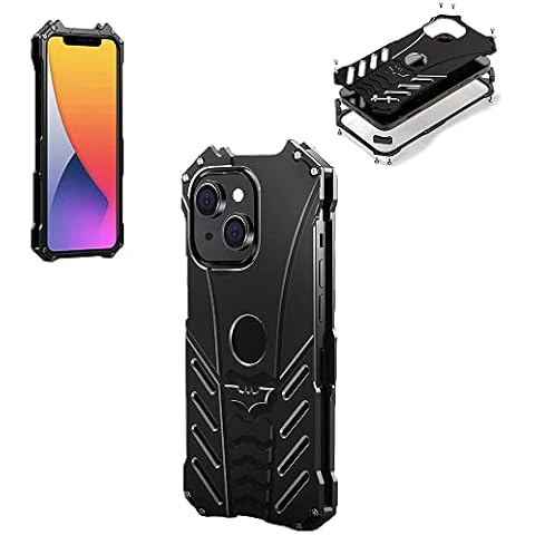 GOODKSSOP Cool Tough Metal Case for iPhone 13 (6.1 inch), Anti-Fall Shockproof Aluminum Alloy Bumper Protective Skin Scratchproof Frame Back Plate Cover Black Cover