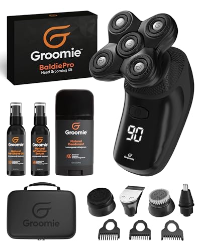 Groomie BaldiePro Crispy AF Bald — Kit de Afeitadora de Cabeza y Aseo Completo, con Estuche de Viaje