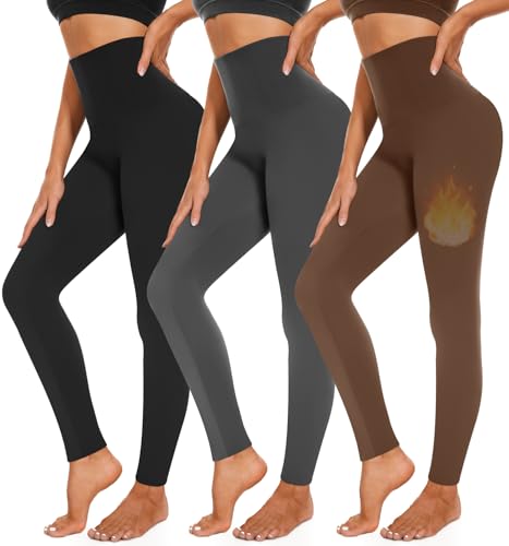3 Pack Fleece Lined Leggings Women High Waisted Warm Winter Yoga Pants for Women Thermal Running Workout Leggings