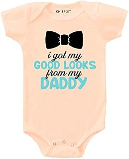 Knitroot Family Special Unisex Baby Romper Half Sleeve Envelope Neck"Got My Good Looks from My Daddy"(KMCBR92-5,0-3 Month...