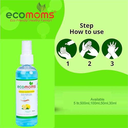 Image of Ecomoms Hand Sanitizer 100ml 99.99% Effective Against Germs -75% Alcohol | Skin Friendly and Safe for Kids | Instant Germ-Free Protection (100ml, Pack of 16) (Pack of 16)