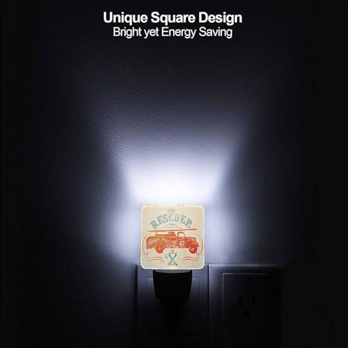 Image of Led Night Light,Red Fireman Vintage Fire Fighting Firefighter Led Night Light Plug Into Wall with Dusk to Dawn Light Sensor White Energy Efficient Nightlight for Bedroom Hallway Living Room