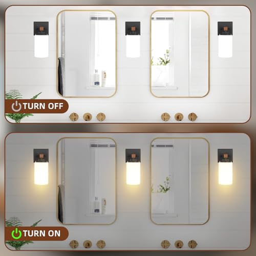 Image of Wall Sconces Set of 2, Farmhouse Rustic Vanity Light for Bathroom, E26 | Wood Grain Brown Wall Light Fixtures with White Glass Shade for Bathroom, Bedroom, Living Room, Hardwired(Bulbs Not Includ)