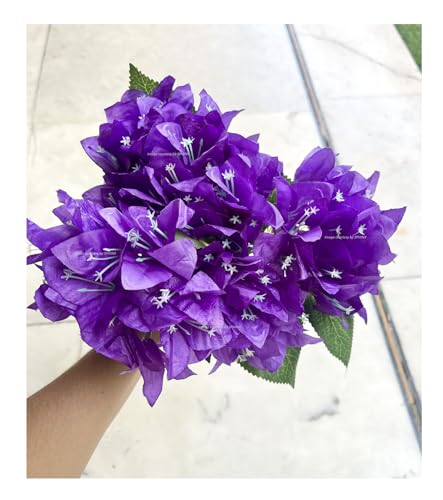 Image of SPHINX Artificial Bougainvillea 5 Heads Bunch Without Vase for Home Decor,Centerpieces, Christmas Decorations, Welcome Reception, Dinner Table decor Approx Height 50 cms- (Purple, 1 Piece)