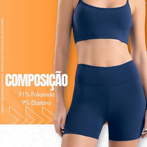 SHE BY MASH Shortinho Legging Fitness Com Bolsos Atrás Esportivo Feminino, Azul Marinho, G