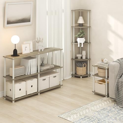 Image of Furinno Turn-N-Tube Side Table, 3-Tier End Table with Open Shelf, Toolless Assembly Night Stand, Bedside Table, for Living Room, Bedroom, Light Oak