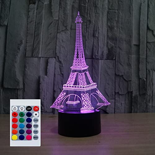 SUPERHONGJIHAO Luce notturna per bambini 3D Torre Eiffel Lampada a Led con Telecomando 16 Cambiare Colore Regalo di Compleanno di Natale per il bambino