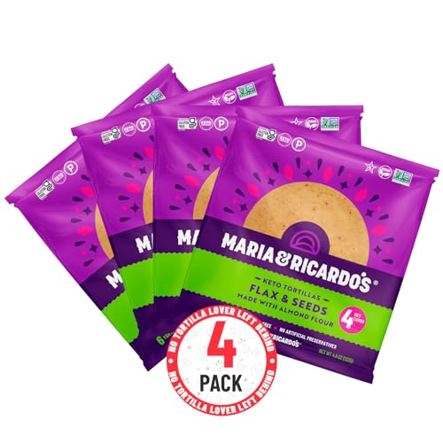 Maria & Ricardo's KETO Tortillas | Almond Flax & Seeds | Low Carb | Grain Free | Paleo | Non GMO | Vegan | Gluten Free | KETO Certified Tortilla Wraps. (4 Pack, 6 Tortillas per Pack)