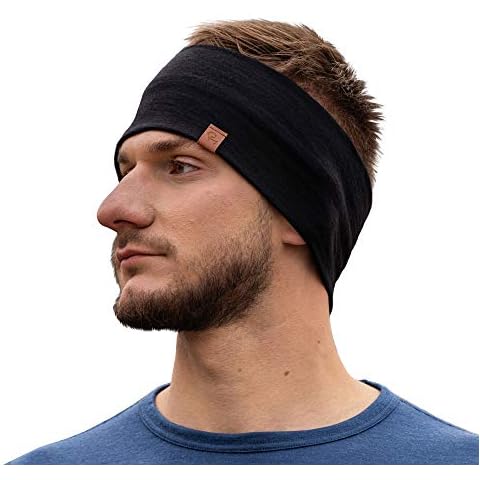 menique Headbands for Men Sweatbands for Sport Workout 100% Merino Wool Running Headband (Black) Cover