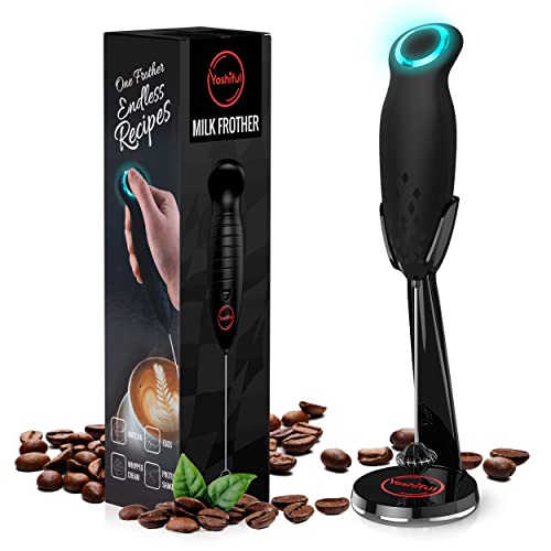 Yoshiful Milk Frother For Coffee With Deluxe Stand - Coffee Frother Handheld Foam Maker For Lattes - Turbine Whisk Drink Mixer Handheld - Frother Wand Stirrers Electric For Cappuccino, Matcha - Black #TOP19