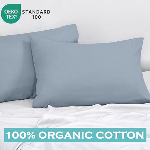 Image of ROYALE LINENS 300 Thread Count 100% Long Staple Combed Cotton Pillowcases Set of 2 - Ultra Soft - Queen Bed Pillow Cover - 20 inchx30 inch - Breathable, Cool & Crisp Percale Pillow Cases (Queen, Lake Blue)