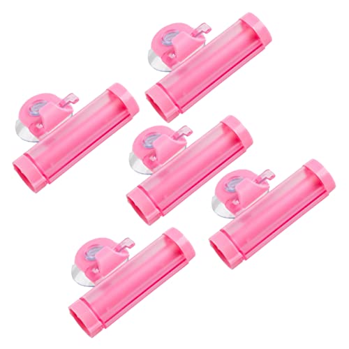 TOVINANNA 5pcs Facial Squeezer Toothpaste Squeezer Toothpaste Tube Squeezer Tootpaste Toothpaste Clips Foldable Lattice Wine Rack Toothpaste Tube Roller Squeezer Dispenser Pink