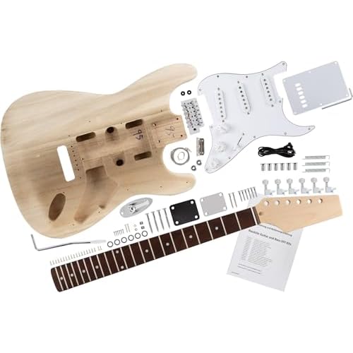 Kit Rocktile DIY Strat Guitarra Eléctrica - Kit "Hazlo tú mismo" Estilo Strat - Cuerpo: Paulownia - Mástil: Arce atornillado - Diapasón: Blackwood