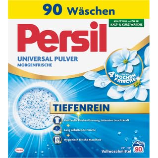 Persil Pulver Universal Morgenfrische Tiefenrein Waschmittel (90 Waschladungen), duftendes Vollwaschmittel für reine Wäsche und hygienische Frische für die Maschine, effektiv von 20 °C bis 95 °C