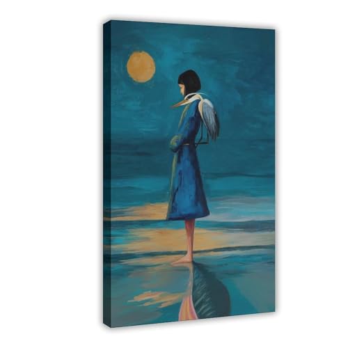Poster sur toile surréaliste grue volante - Idée cadeau originale pour les amoureux des oiseaux