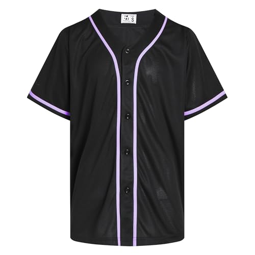 Pullonsy Men's Women's Baseball Jersey for Unisex Button Up Cool 60s 70s 80s 90s 00s 10s Hip-Hop Hipster Shirt Fitness Activewear,Light Purple Stripe Black...