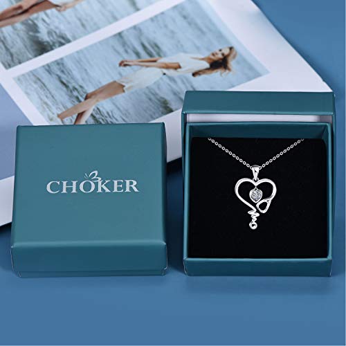 Choker Nurse Necklace For Women 925 Sterling Silver Stethoscope Heartbeat Necklace Jewelry Gifts For Nurse Graduation Medical Student Doctor-White #TOP5