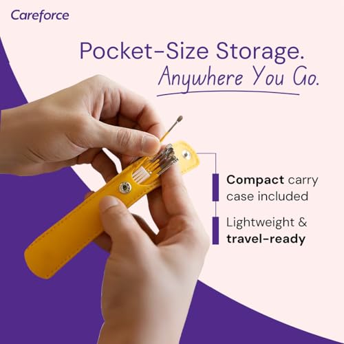 Image of Careforce - The Force Behind Your Health Ear Cleaning Kit Steel Ear Cleaner Reusable Ear Wax Remover Tool Kit Set With Storage Pack, Ear Curette Cleaner And Spring Ear Buds Cleaner 6 Pcs Set Yellow