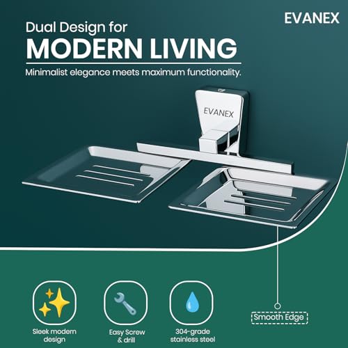 Image of EVANEX EVANEX 304 Grade Stainless Steel Dual Soap Dish for Bathroom /Soap Stand /Soap Dish /Soap Case /Rust Proof Wall Mounted Soap Holder for Bathroom & Kitchen /Bathroom Accessories Set